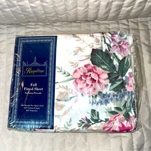 VTG Royalton FULL fitted sheet Charlotte  Pink floral 50/50 Cottage core USA NWT